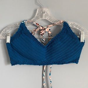 Xhilaration Blue Croche Swim Top D/DD